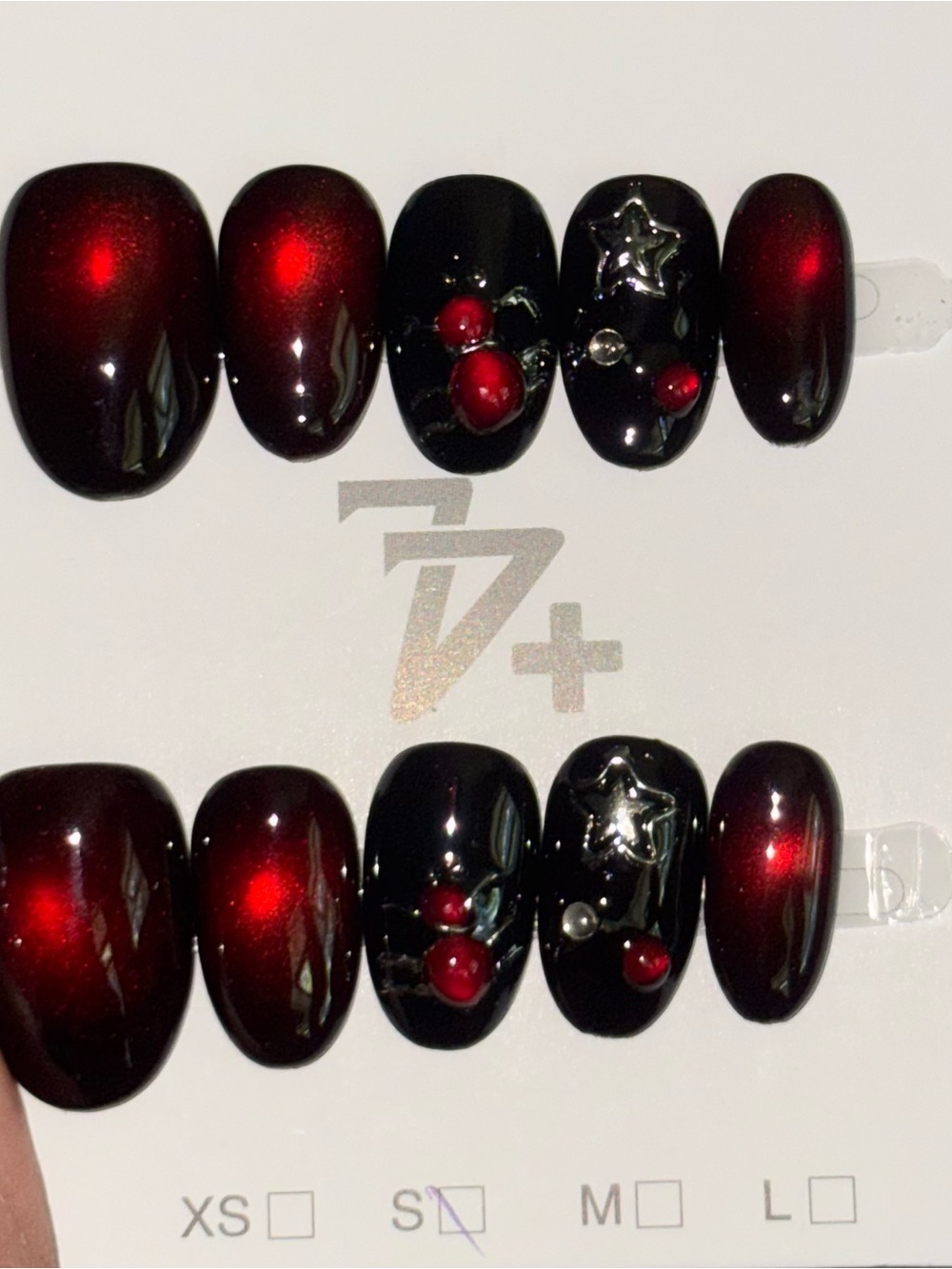 Premium Red & Black Press-On Nail Set with 3D Accents